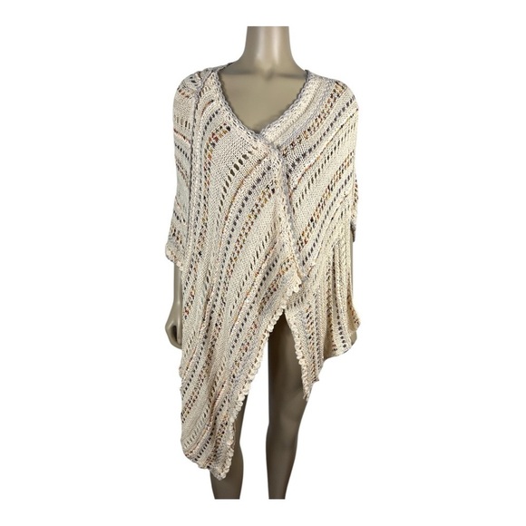 Anthro Moth One Size Crochet Cream Poncho/Cardigan Granny Square Back NWOT - Picture 1 of 8